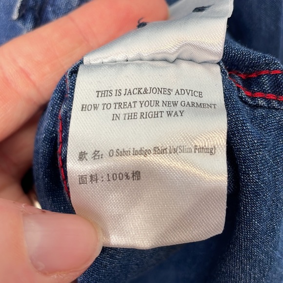 Jack And Jones Originals Indigo Denim Button-Up Shirt Embroidered Slim Fit Sz M - Picture 10 of 12